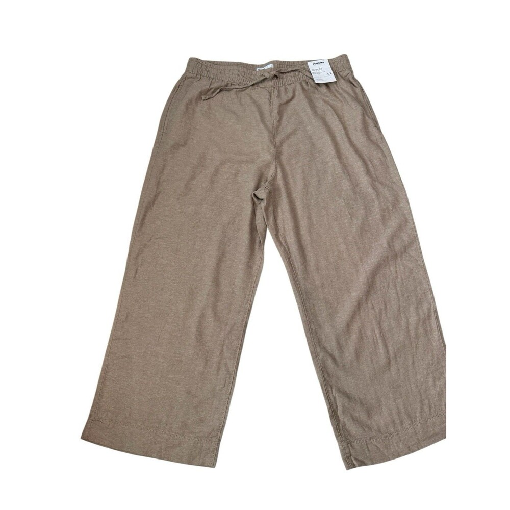 Women’s Sonoma Straight Linen Blend Pants Brown Size 0X High Rise NWT